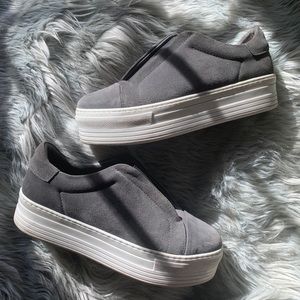 Grey All Saints platform slip ons